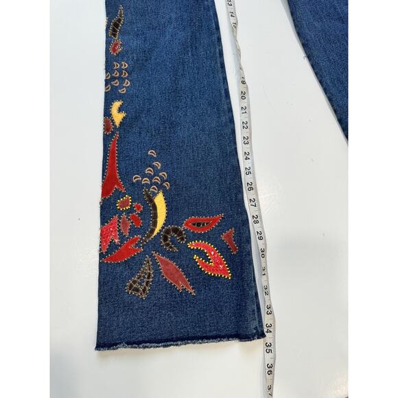 Vintage Mandalay Designs Embroidered Beaded 90s Flare Denim Jeans In Blue Size 6 - Picture 6 of 6